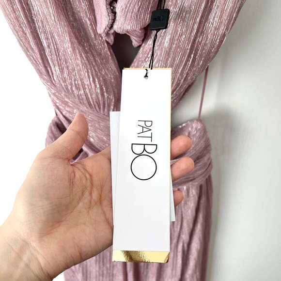 🆕 PATBO Lurex Plunge Cutout Maxi Dress in Blush Pink Sz 6 US - Picture 7 of 8